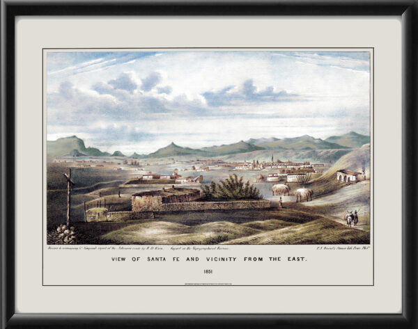 Santa Fe NM 1851 Richard H. Kern Color TM Birdseye View Map