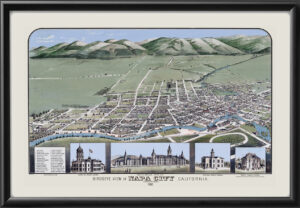 Napa CA 1880 (Color) Birds Eye View Map