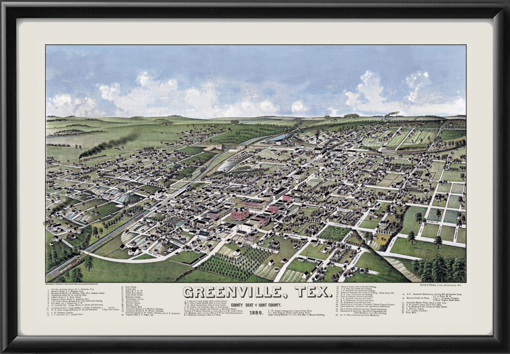 Greenville TX 1886 Color Restored Map Vintage City Maps Greenville Texas 1886 Color TM 1024x710 