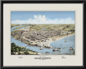 Saint Joseph MI 1870 D.D. Morse Color TM Birds Eye View Map