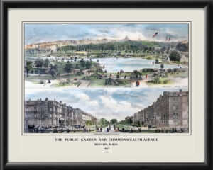 Boston MA 1867 - The Public Garden & Commonwealth Ave. Birds Eye View Map