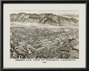 Pasadena CA 1890 Birds Eye View Map