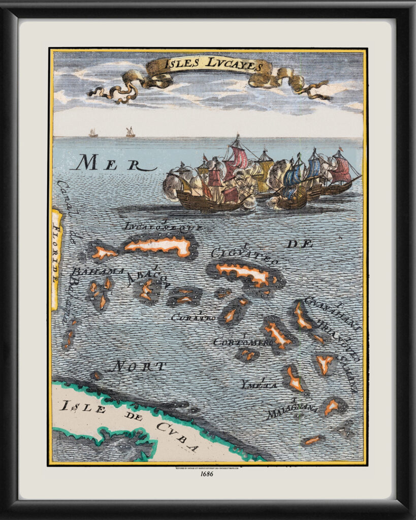 Isles Lucayes - The Bahamas 1686 - Restored Bird's Eye View Map