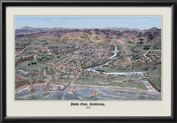 Santa Cruz CA 1877 Birds Eye View Map