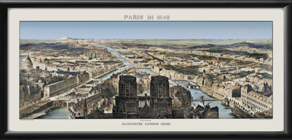 Paris France 1848 Birds Eye View Map