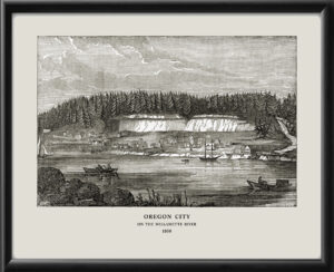 Oregon City 1850 Birds Eye View Map