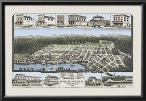 Snohomish WA 1890 Birds Eye View Map