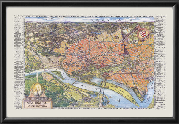 Washington DC 1948 Birds Eye View Map