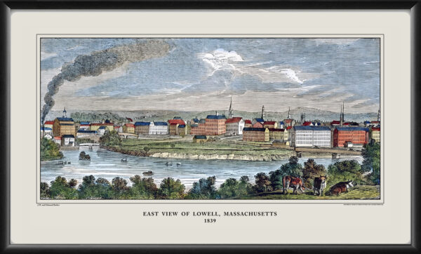 Lowell MA 1839 Birds Eye View Map