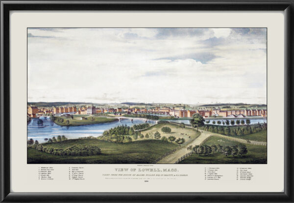 Lowell MA 1834 Birds Eye View Map