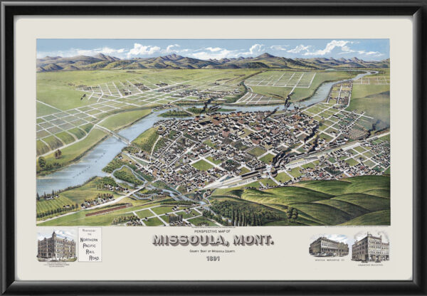 Missoula MT 1891 Birds Eye View Map