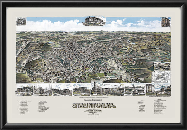 Staunton VA 1891 (Color) Birds Eye View Map