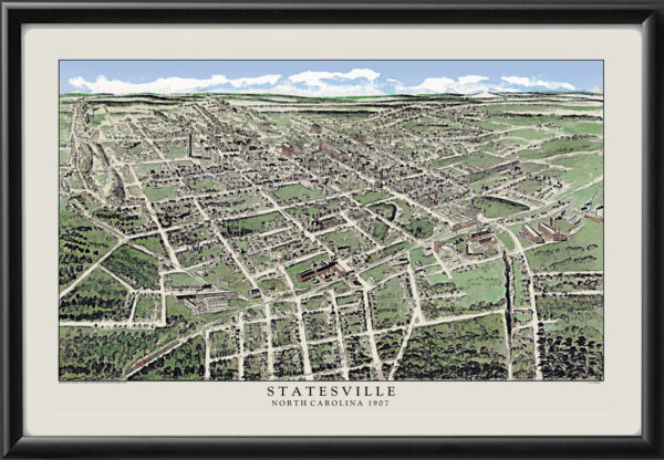Statesville NC 1907 Birds Eye View Map