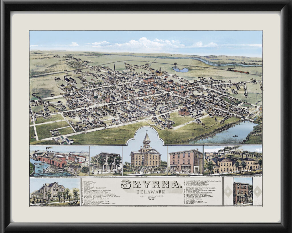 Vintage City Maps - Smyrna, Delaware, 1885 Bird's Eye View