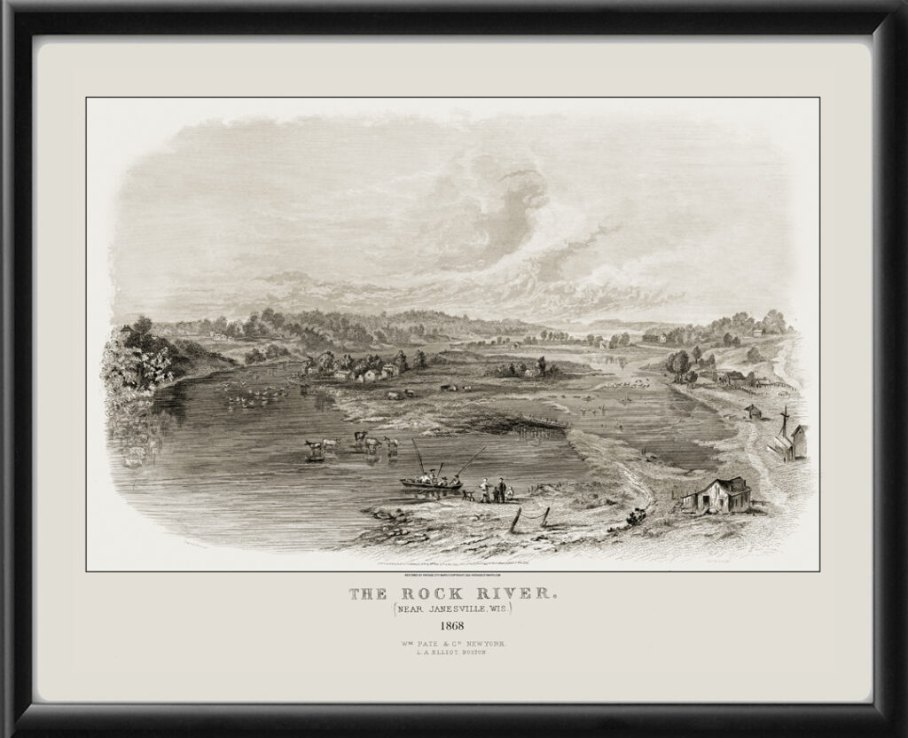 Rock Rave Map Janesville WI - Rock River 1868 Restored Map | Vintage City Maps