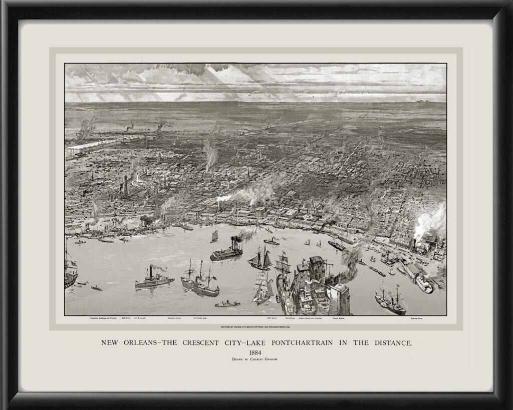 New Orleans LA 1884 - The Crescent City Restored Map | Vintage