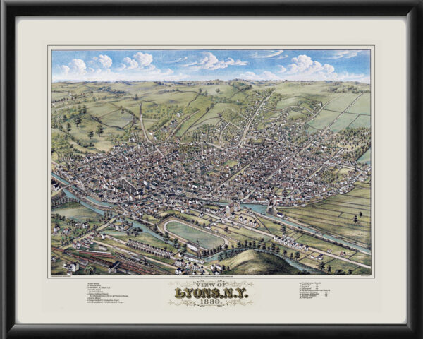 Lyons NY 1888 Restored Birds Eye View Map