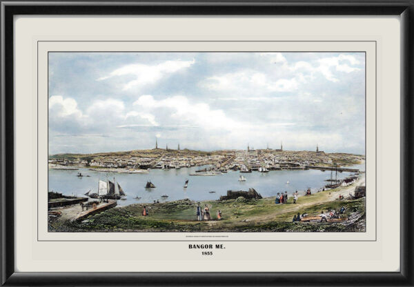 Bangor ME 1855 Restored Birds Eye View Map