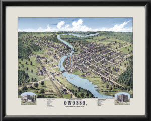 Owosso, Michigan 1873 Restored Birds Eye View Map