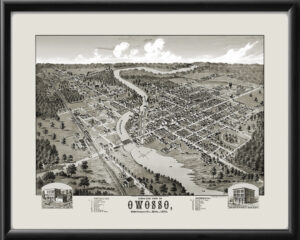 Owosso, Michigan 1873 Restored Birds Eye View Map