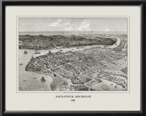 Saugatuck, Michigan 1907 Joseph Warne Restored Birds Eye View Map