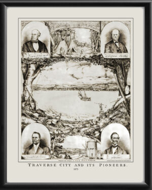 Traverse City, Michigan 1873 Restored Birds Eye View Map