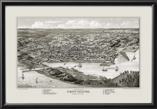 Pentwater MI 1880 J.J. Stoner Restored Birds Eye View Map