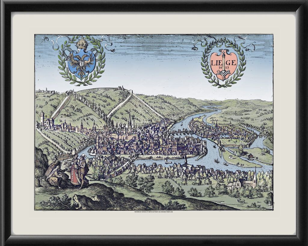 Liege, Belgium 1613 (Color) Restored Map | Vintage City Maps