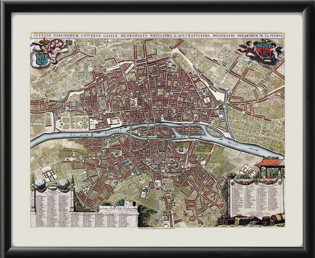 パリの歴史的地図　Knot antiques Paris-France-1709-Anna-Beeck-