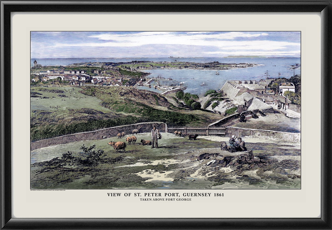 St. Peter Port, Guernsey 1861 Restored Map