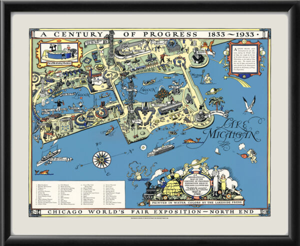 Chicago World's Fair Exposition - North End 1933 Bird's Eye View Map