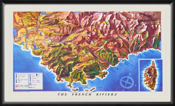 La Cote d'Azur - French Riviera 1951 Map