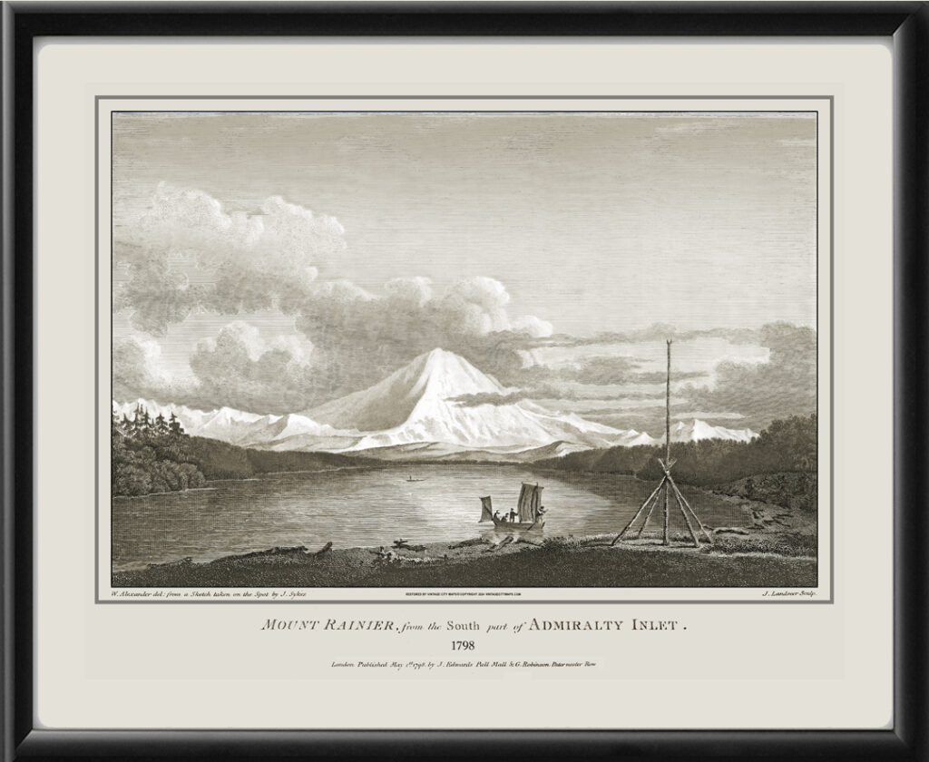 Mount Rainier WA 1798 - From Admiralty Inlet Restored View | Vintage ...