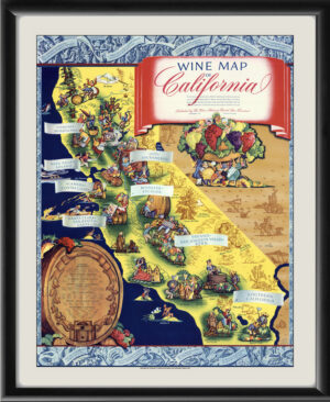 Wine Map of California 1935 Birds Eye View Map