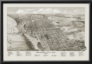 Michigan City IN 1889 Bird's Eye View Map