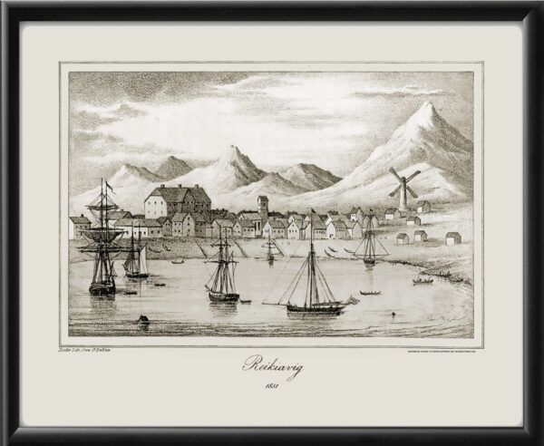 Reykjavik Iceland 1851 Bird's Eye View Map