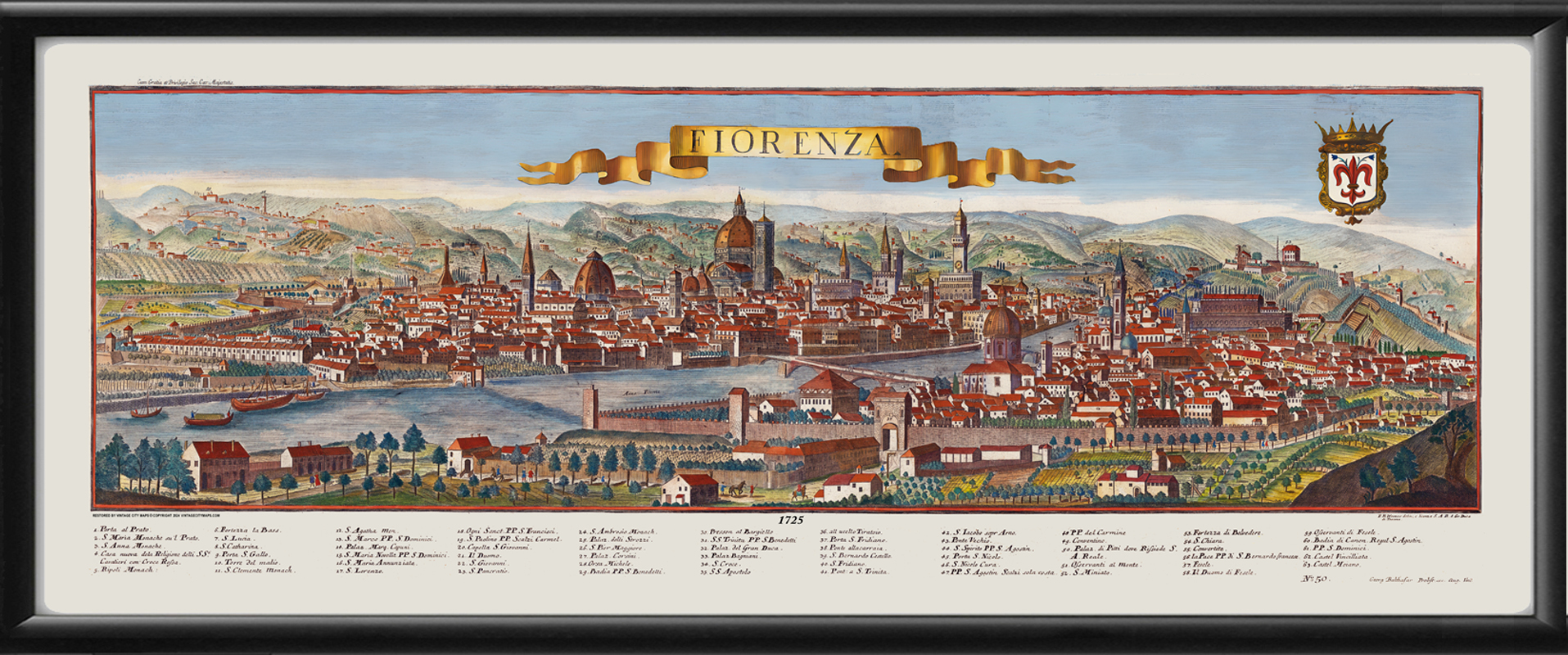 Florence Italy 1725 Restored Map | Vintage City Maps