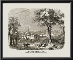 Bologna Italy 1860 Bird's Eye View Map