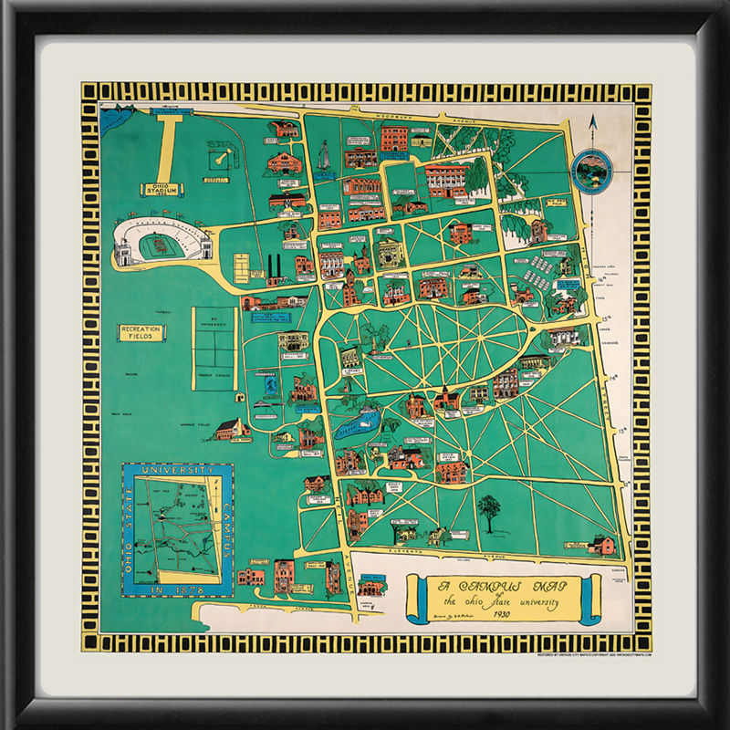 Uoh Map Ohio State University 1930 - Restored Bird's Eye View Map| Vintage City ...