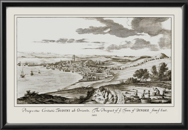 Restored bird's eye view of Dundee, Scotland from the East
