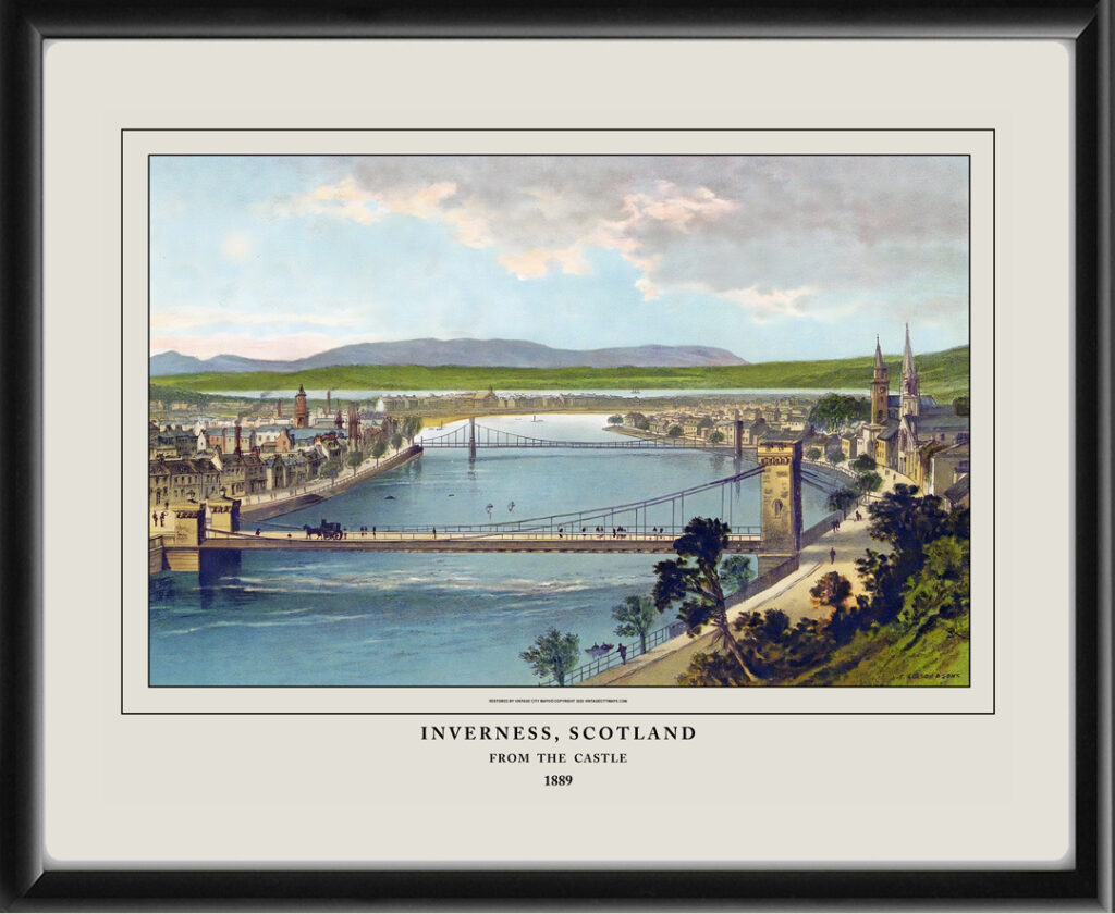 Inverness Scotland 1889 - Restored Bird's Eye View | Vintage City Maps