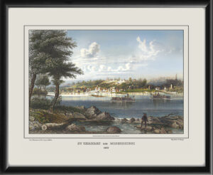 Restored panoramic view of St. Charles, Missouri on the Mississippi River, 1857