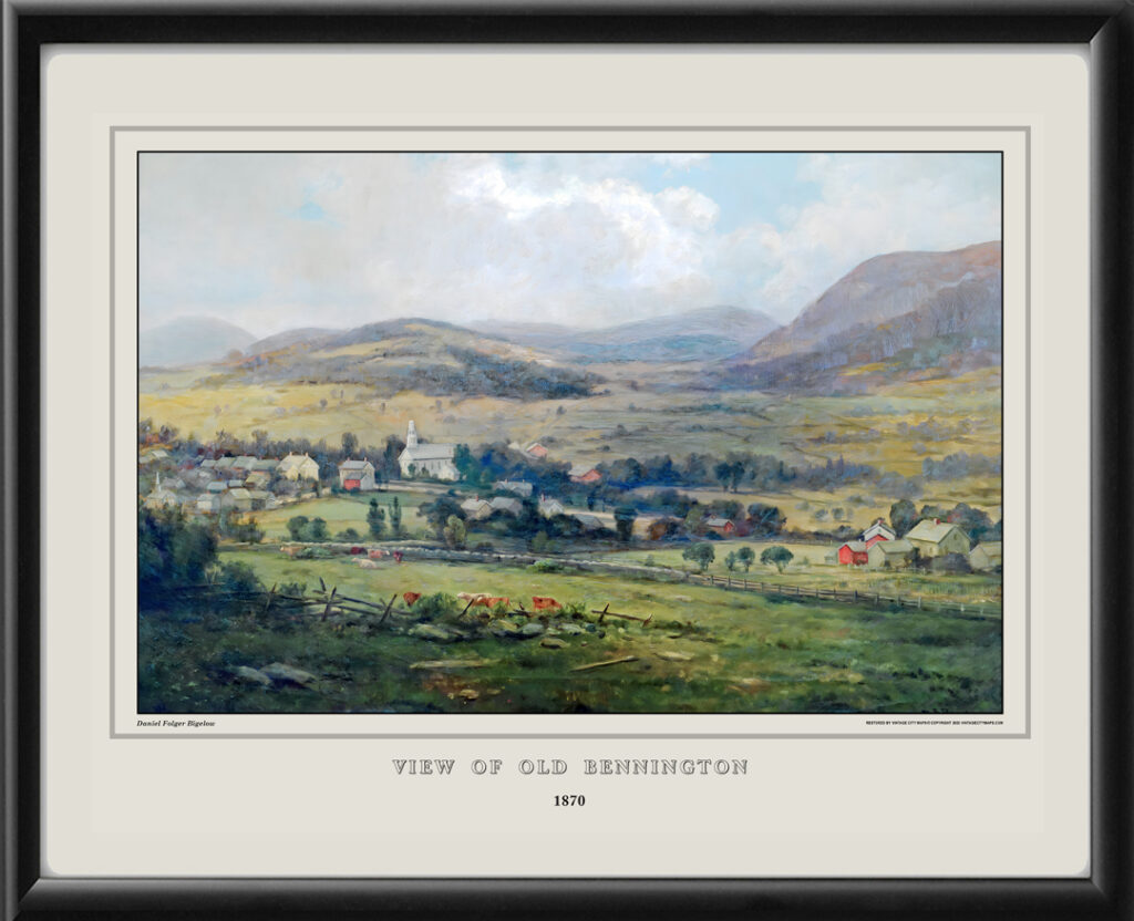 Bennington VT 1870 - Restored Bird's Eye View | Vintage City Maps