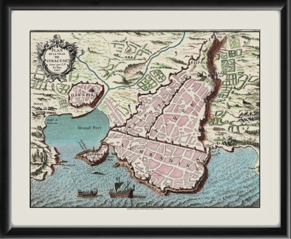 Plan de la ville de Syracuse Sicily 1807 Jacques-Philippe Le Bas