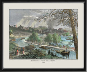 Richmond VA 1874 View over the James River from Hollywood. wood engraving Harry Fenn
