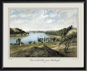 Restored bird's eye view of Pittsburgh, Pennsylvania, 1825 on the Ohio River, drawn by William Guy Wall