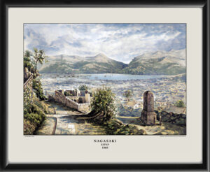 Restored bird's eye view of Nagasaki, Japan, 1868 from the original watercolor painting by Lt. James Henry Butt of the Royal Navy