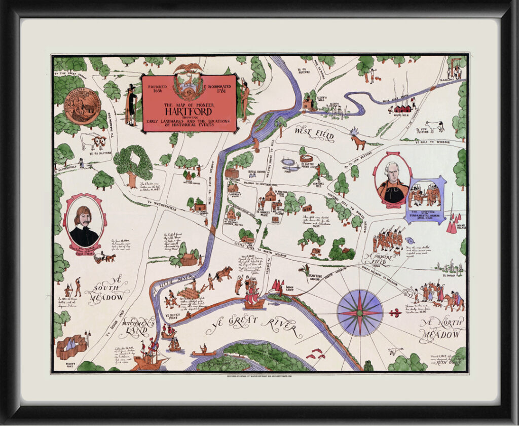 Hartford CT 1636 Pictorial Map - Restored Bird's Eye View | Vintage ...