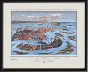 Venice Italy 1865 Birds Eye View of Venice From the Fusina to St Michael