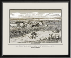 Ehrenberg AZ 1877 Enoch Conklin from Picturesque Arizona looking up at the Colorado River with Indians at play